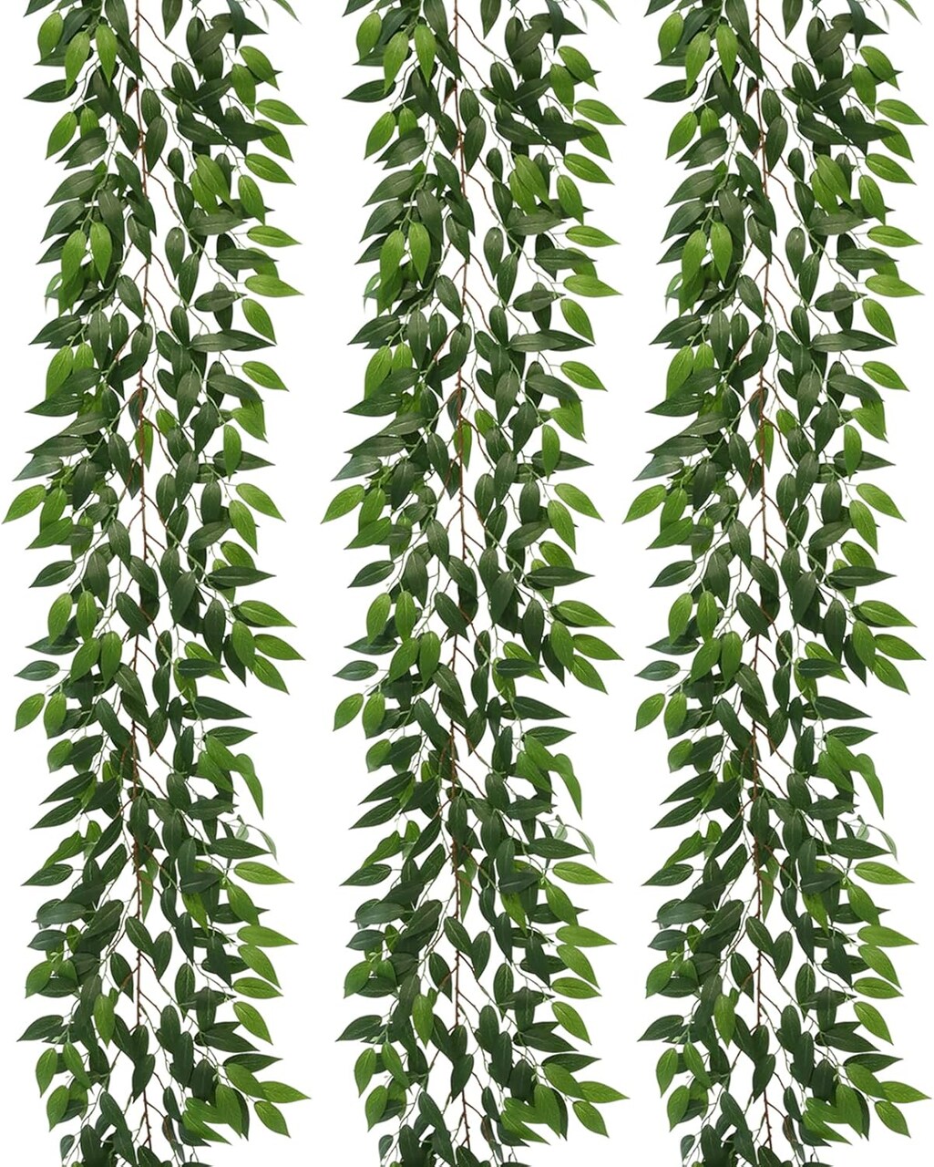 3 Strands Italian Ruscus Artificial Vines, 73" Silk Vine Garland with Green Leaves, Fake Hanging Plants Greenery Decor for Home, Bedroom, Wall, Party, Wedding Decoration